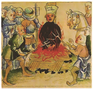 ▶ 화형 당하는 얀 후스(Bohemian Richentalova Kronika, 15세기초)