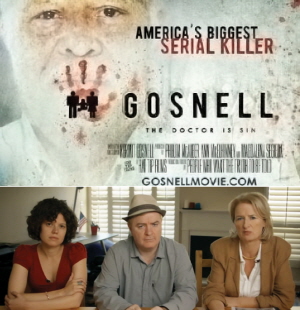 ▶ 커밋 가스널의 범죄를 담은 영화 관련사진과 영화제작자인 왼쪽부터 맥달리나, 필림 맥리어, 앤 맥엘리니의 모습.